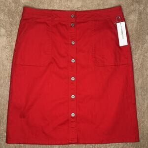 Liz Claiborne Women’s Classic Casual Red Button-Front Denim Skirt Size 16